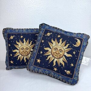 Set Of 2 Vintage 90s Celestial Sun Moon Stars Tapestry Throw Pillows Mohawk